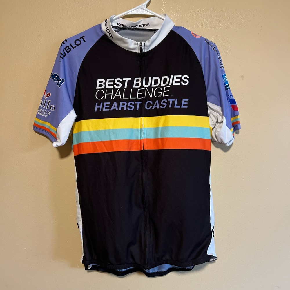 Sugio Women’s cycling XL orange and purple cycling bike jersey graphic pockets